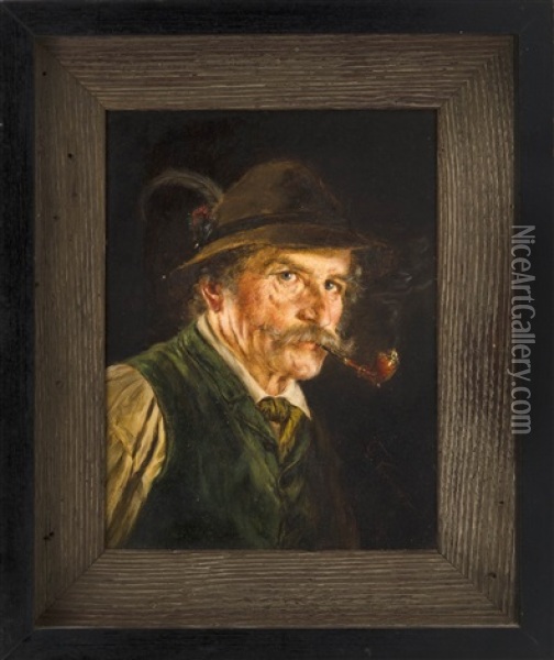 Portrait Of A Man With A Pipe Oil Painting - Friedrich Kraus