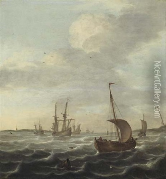 Marine Mit Segelschiffen Oil Painting - Justus Verwer