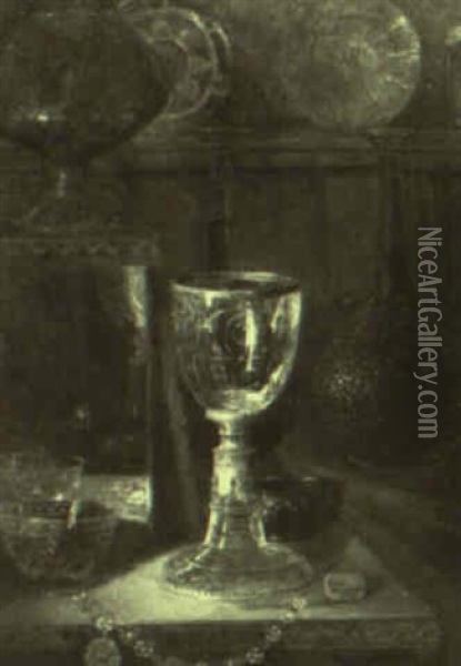 Still Life With Glass Chalice Oil Painting - Blaise Alexandre Desgoffe