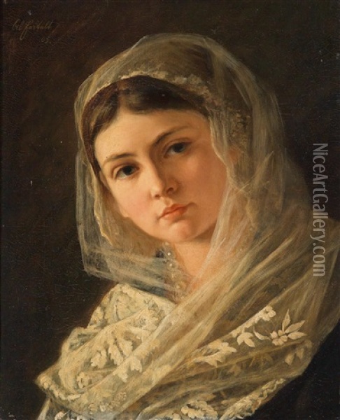 Portrait Of A Young Girl With Veil Oil Painting - Alois Erdtelt