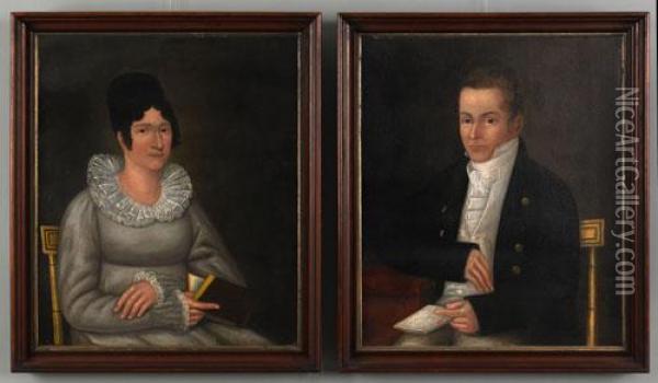 Folk Portraits Of A Husband And Wife Oil Painting - Joshua Johnson