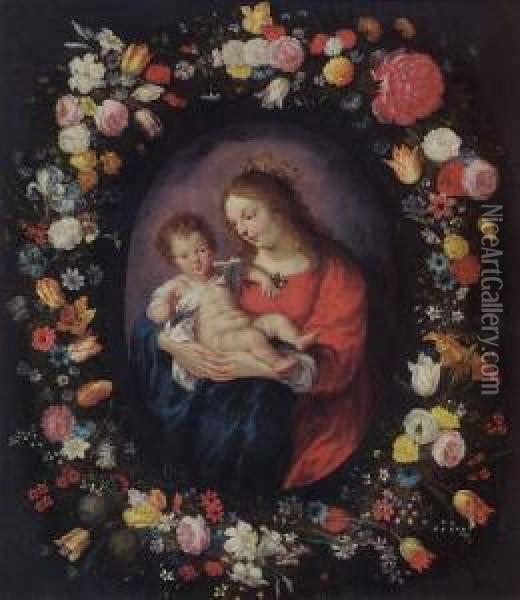 Madonna And Child Oil Painting - Monogramme: A.S.
