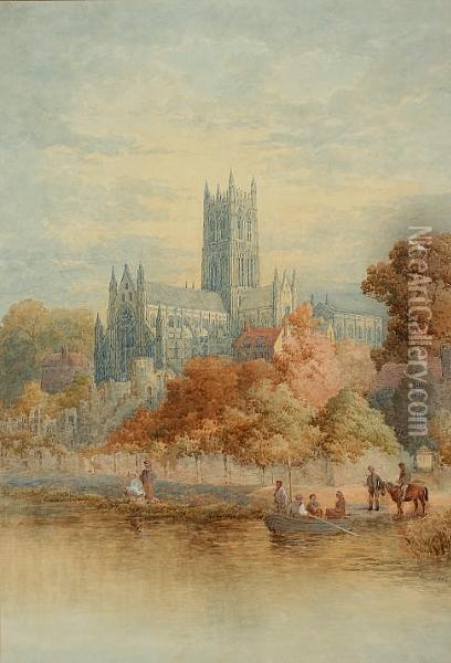 Worcester Cathedral Oil Painting - Stephen J. Bowers