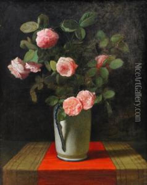 Still Life With Roses Oil Painting - Vladimir Dimitrievich Sverchkov
