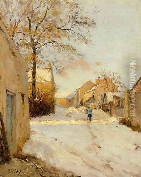 A Village Street In Winter Oil Painting - Alfred Sisley