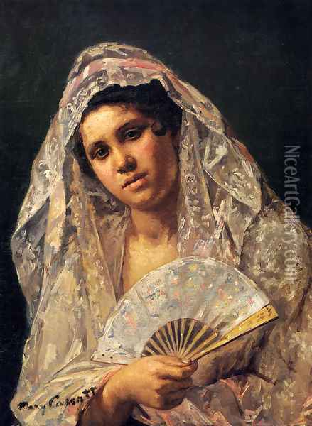 Spanish Dancer Wearing A Lace Mantilla Oil Painting - Mary Cassatt
