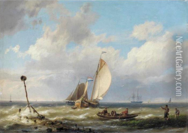 Sailing Boats On Breezy Waters Oil Painting - Hermanus Koekkoek