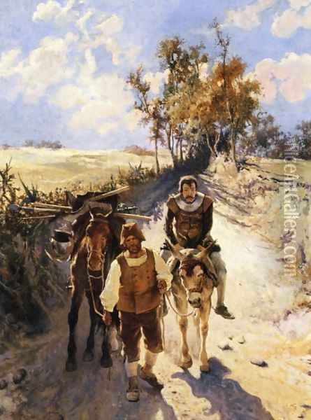 Don Quixote and Sancho Panza Oil Painting - Jose Jimenez y Aranda