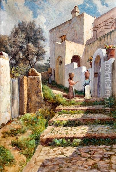Gossips, Capri Oil Painting - Thomas Ellison