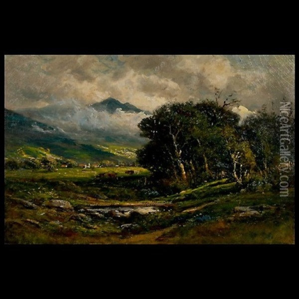 Green Valley Landscape With Cows Oil Painting - William Keith