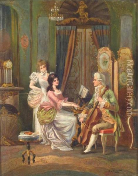 Interior Scene With Musicians Oil Painting - Adolphe Philippe Millot