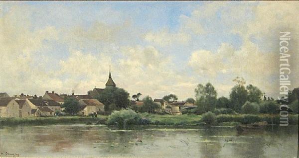 Riverscape Along The Yonne Oil Painting - Adrien Jacques Sauzay