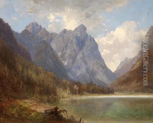 Der Toblacher See Im Pustertal Oil Painting - Carl Hasch