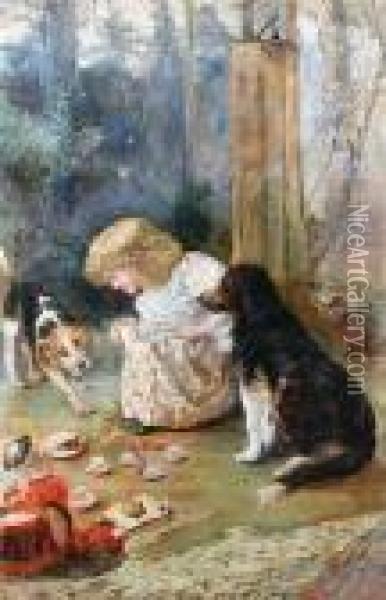 The Dog's Tea Party Oil Painting - Charles Burton Barber