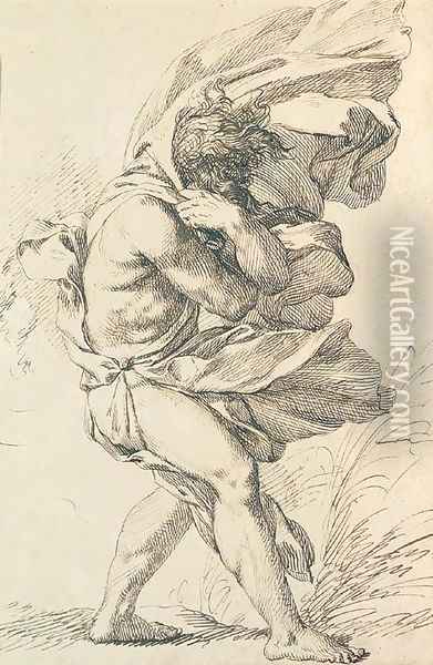 A figure walking to the right in a strong gale Oil Painting - Gerard de Lairesse