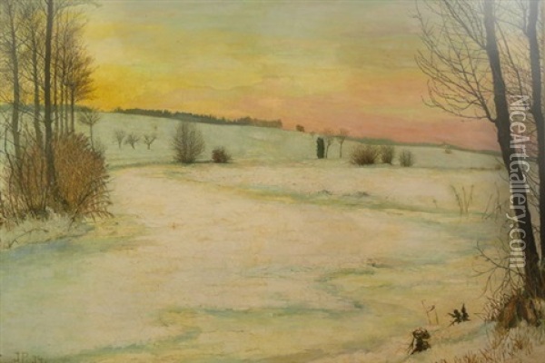 Grose Winterlandschaft Mit Zugefrorenem Flusslauf U. Kargen Baumen Oil Painting - Josefa Pernstich