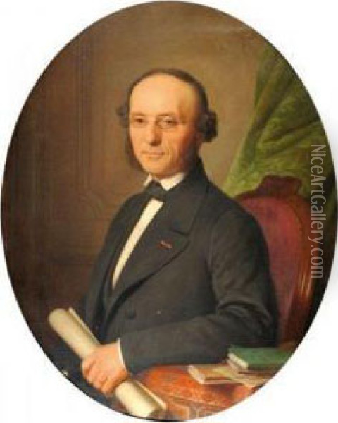 Portrait D'homme Sur Vue Ovale Oil Painting - Anthelme Trimolet