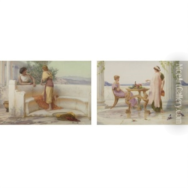 The Love Story (+ The Alfresco Repast, Lrgr; Pair) Oil Painting - Henry Ryland
