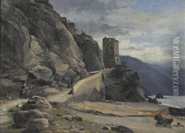 Turm An Der Steilkuste Von La Spezia Oil Painting - Gustav Schoenleber