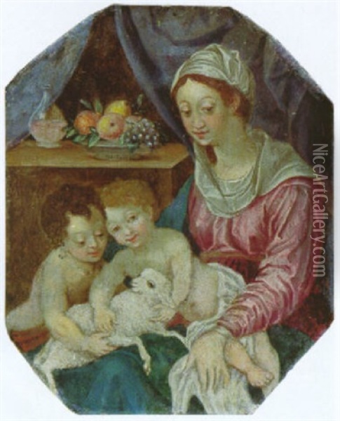 Madonna Mit Kind Und Johannesknaben Und Dem Lamm Gottes Oil Painting - Johann Mathias Kager