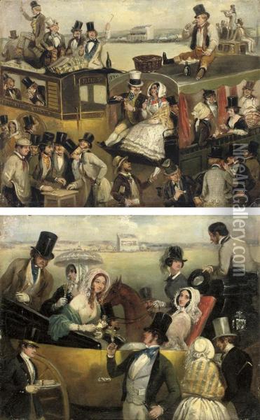The Derby, Epsom; High Life; And Low Life Oil Painting - Archibald Samuel Henning