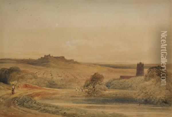 Carisbrooke Castle, Isle Of Wight, From Near St. Mary'schurch Oil Painting - Peter de Wint