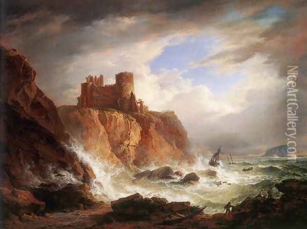 A View of Tantallon Castle c. 1816 Oil Painting - Alexander Nasmyth