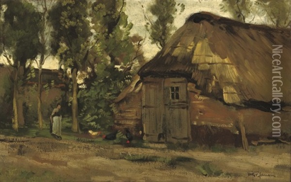 At The Farmhouse Oil Painting - Willem George Frederik Jansen