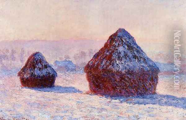 Grainstacks In The Morning Snow Effect Oil Painting - Claude Oscar Monet