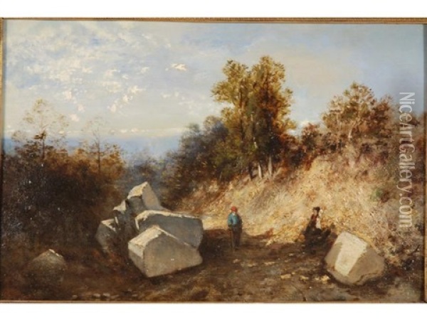 Paysans Et Rochers Dans La Foret De Fontainebleau Oil Painting - Eugene Ciceri