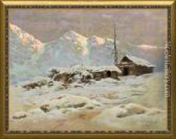 Snowy Mountains Oil Painting - Jozef Rapacki