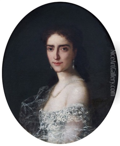 Portrait De Jeune Fille En Robe De Bal Oil Painting - Hermann Winterhalter
