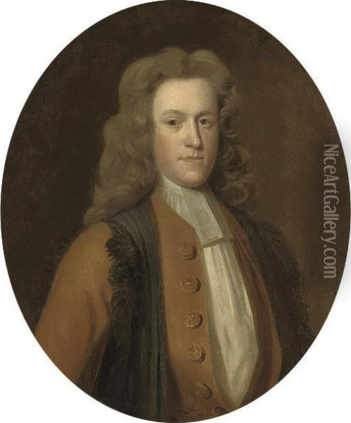 Portrait Of A Gentleman, Bust-length, In A Yellow Coat And Sub-fusc Oil Painting - Sir Godfrey Kneller