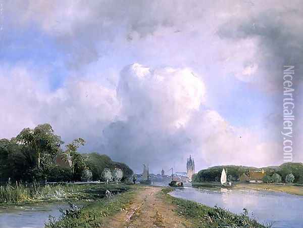View of the Vliet near Delft, 1844 Oil Painting - Johan Barthold Jongkind