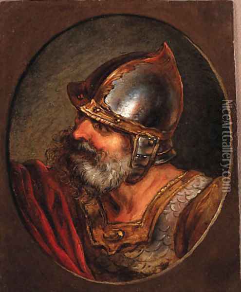 Head of a Roman soldier, in a painted oval Oil Painting - Philip Jacques de Loutherbourg
