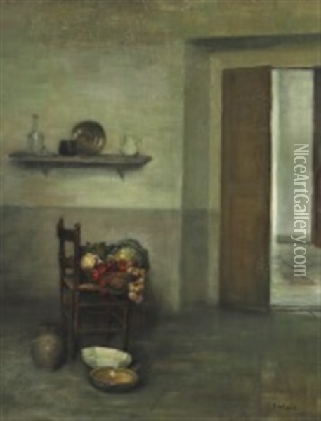 Interior With Vegetables On A Chair Oil Painting - Carl Vilhelm Holsoe