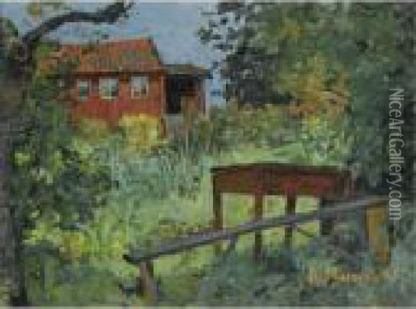 Hage Med Rodt Hus (garden With Red House) Oil Painting - Edvard Munch