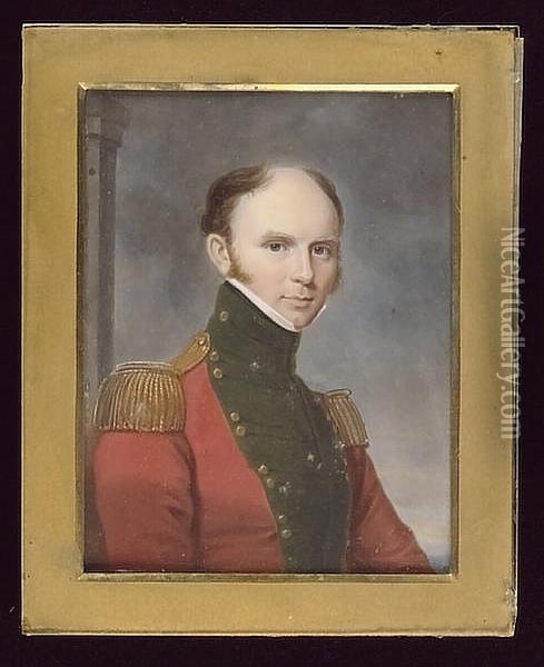 An Officer, Wearing Scarlet Coat With Dark Green Epaulettes And Gold Epaulettes Oil Painting - James Leakey