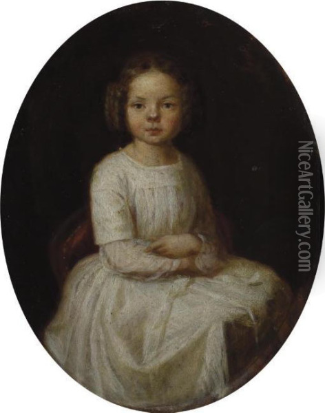 Portrait De Jeune Fille Les Bras Croises Oil Painting - Jean-Marie Melchior Doze