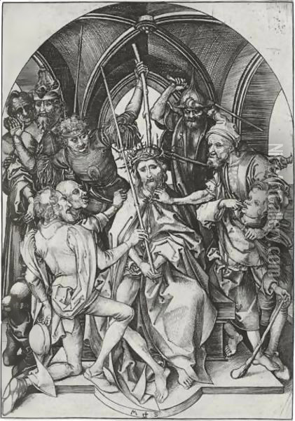 Christ Crowned With Thorns Oil Painting - Martin Schongauer