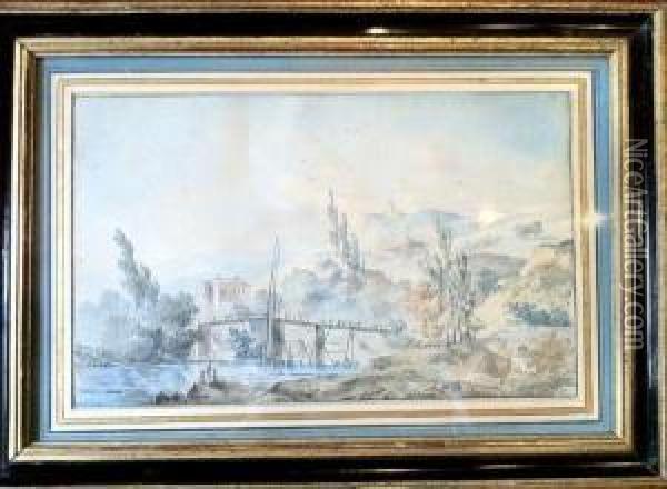  Paysage Au Pont  Oil Painting - P. Virebent