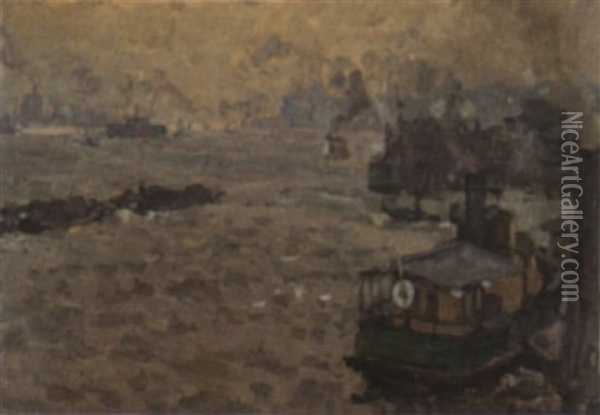 Hamburger Hafen Bei Den St. Pauli Landungsbrucken Oil Painting - Alfred Liedtke