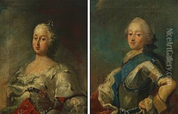 Portraits With Frederik D. V And Dronning Louise (pair) Oil Painting - Christian Eberhardt