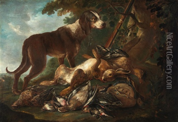 A Hound With Shot Game Oil Painting - Adriaen de Gryef