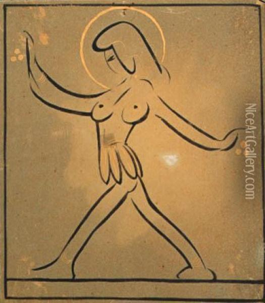 The Dancer Oil Painting - Eric Gill