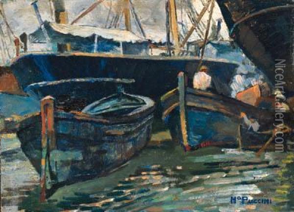Barconi In Porto Oil Painting - Mario Puccini