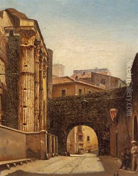 View Of Roman Foro Di Nerva (view Of Foro Augusto; Diptych) Oil Painting - Morten Jepsen