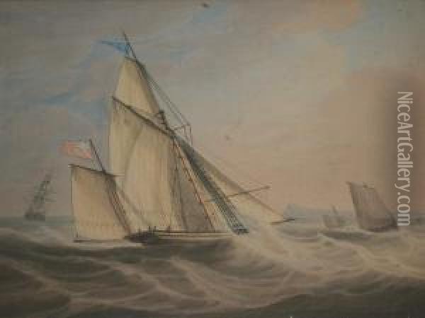 Sailing Vessels In Coastal Waters Oil Painting - William Huggins
