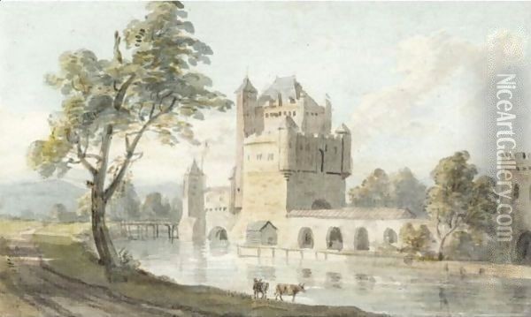 Castle By A River Oil Painting - Paul Sandby