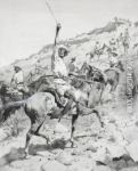 Uprising Of The Yaqui Indians - Yaqui Warriors In Retreat Oil Painting - Frederic Remington
